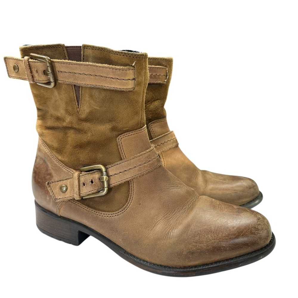 Clark’s Brown Leather Suede Round Toe Fall Mid Calf Slouchy Buckle Boots 7.5M